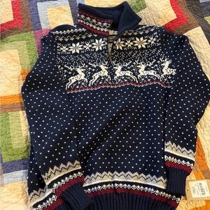 Navy Blue Reindeer Knit Sweater